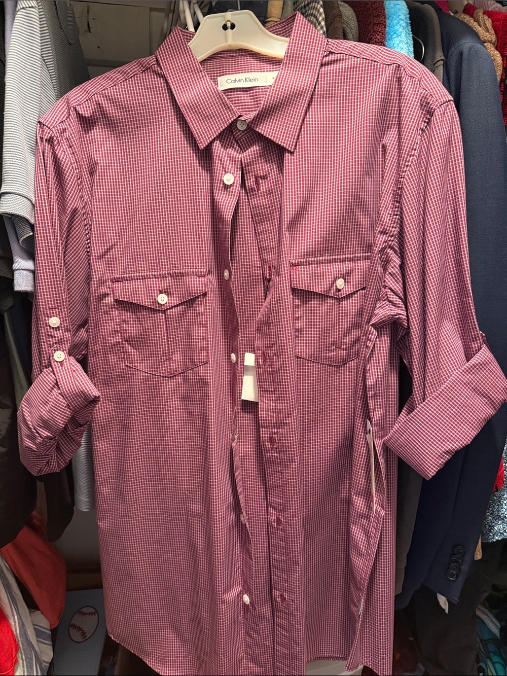 Calvin Klein Men's Burgundy Check Button-Down Shirt